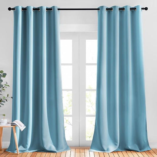 NICETOWN Blackout Living Room Curtains Teal Blue - Home Fashion Ring Top Thermal Insulated Room Darkening Curtains for Bedroom/Living Room (2 Panels, W52 x L90, Teal Blue)