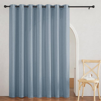 RYB HOME Flax Linen Curtains for Bedroom Bathroom Kids Room, Semi Sheer Light Filtering Privacy Assured Elegant Vertical Texture Modern Window Drapes, W 60 x L 95 inches, Dusty Blue, 1 Panel