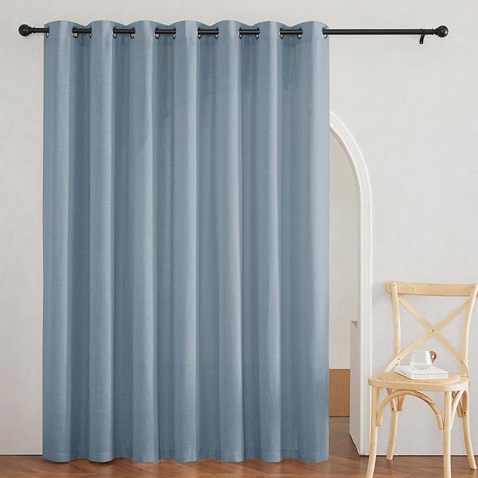 RYB HOME Boho Linen Curtains 90 inches Long, Light Filtering Vertical Texture for Living Room Glass Door Nursery Dining Room, Privacy Assured Natural Fabric Drapes, Dusty Blue, W 60 x L 90, 1 Pc