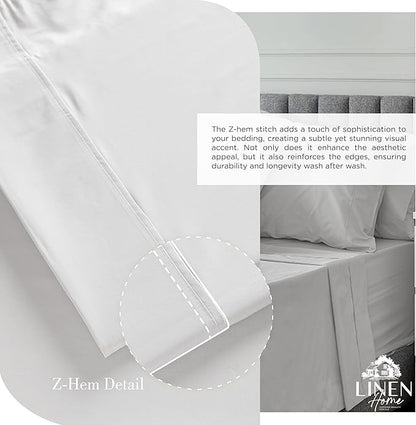 Linen Home 100% Cotton Percale Sheet Set Pack of 2, Queen Size, Silver, Deep Pocket, 8 Pieces Set - 2 Flat, 2 Deep Pocket Fitted Sheet and 4 Pillowcases, Crisp Cool and Strong Bed Linen