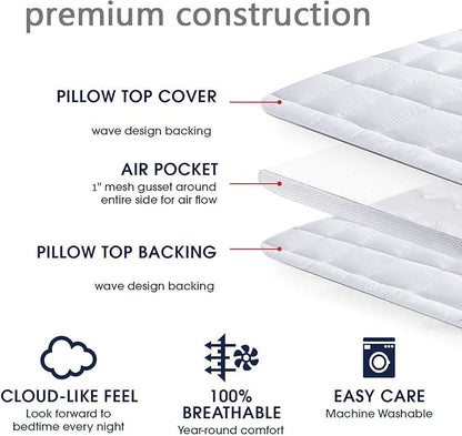 Mattress Topper King Mattress Pad Protector - Quality Plush Luxury Down Alternative Pillow Top - Extra Thick Mattress Cover(King Size)