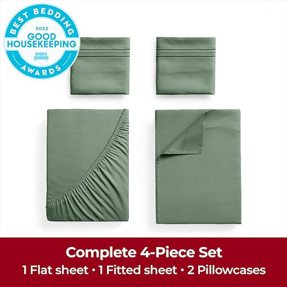 Mellanni Extra Deep King Sheets - 4 PC Iconic Collection Bedding - Hotel Luxury, Ultra Soft, Cooling Bed Sheets - Wrinkle, Fade, Stain Resistant (King, Sage)