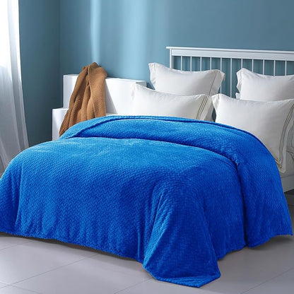 Exclusivo Mezcla Fleece King Size Blanket for Bed, 90x104 Inches Soft Cozy Jacquard Flannel Blankets, Lightweight Fuzzy Plush Warm for Winter, Cobalt Blue