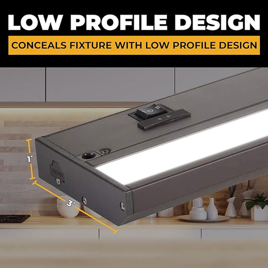LED Under Cabinet Lighting Hardwired - 3CCT 12 Inch Bronze Finish - Undercabinet Lights for Kitchen - Linkable Undercounter Dimmable Plug in Light or Hard Wired - Under Counter Fixture Direct Wire