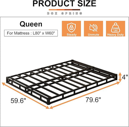 EMODA 4 Inch Box Spring for Queen Bed, 3000 LBS Heavy Duty Metal Mattress Foundation Bed Bas with Fabric Cover, Easy Assembly