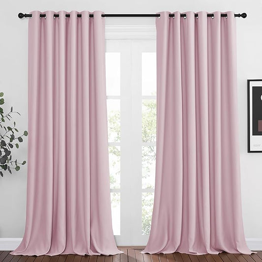 NICETOWN Room Darkening Draperies Curtain Panels - Window Treatment Thermal Insulated Solid Grommet Room Darkening Curtains/Panels/Drapes for Bedroom (Baby Pink, Set of 2, 80 by 95 Inch)
