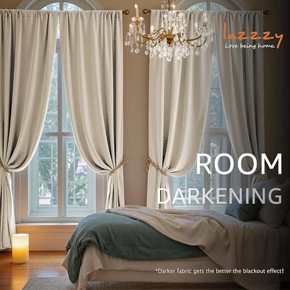Lazzzy Velvet Blackout Curtains Thermal Insulated Room Window Drapes Super Soft Luxury Curtains for Living Room Bedroom Rod Pocket 2 Panels, Beige, 62" W x 96" L