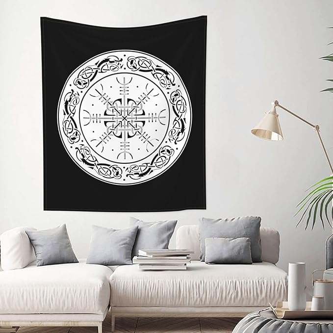 CRJSNYEAG Viking Scandinavian Dragons and Aegishjalmur Home Bedroom Living Room Office Decor Tapestry 60x51in