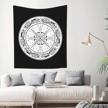 CRJSNYEAG Viking Scandinavian Dragons and Aegishjalmur Home Bedroom Living Room Office Decor Tapestry 60x51in