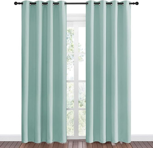 NICETOWN Aqua Blue Blackout Curtains 86" Long for Office, Dining Room, Guest Room, Sound Reducing Heat and Cold Block Curtain Panels for Modern Room Decorative (55" Wide by 86" Long, 2 Pieces)