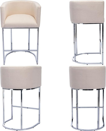 Modern Counter Height Linen Upholstered Bar Stools Set of 2, 29" Kitchen Counter Island Stools Bar Chairs with Chrome Finish Metal Frame for Kitchen Island, Cream