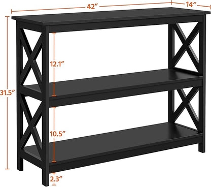 Yaheetech Console Table with Storage Shelves, 3-Tier Entryway Table Sofa Side Table Narrow Long Bookshelf for Hallway Living Room, Accent Furniture, Black