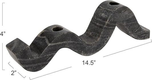 Bloomingville Marble Wave Double Taper Candle Holder, Black