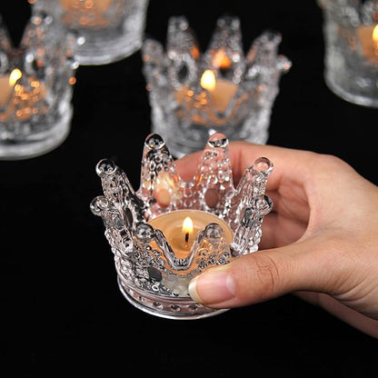 Vixdonos Crown Glass Tealight Candle Holder Set of 12 Clear Votive Candle Holders for Wedding, Party and Home Decor