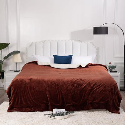 NANPIPER King Size Sherpa Blanket, Soft Fleece Throw for Bed, Reversible Thick Fuzzy Blanket for Winter (Brown, 90x108 inches)