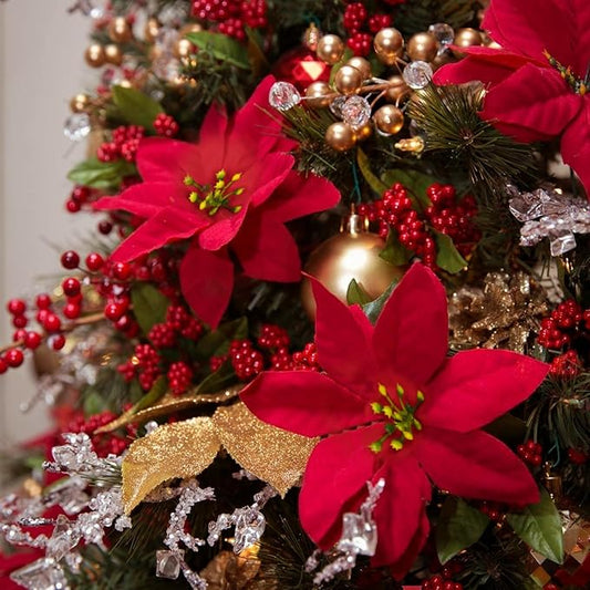 16 Pack Poinsettia Flowers Artificial Christmas Decorations, Red Poinsettia Flowers for Christmas Tree, Velvet Poinsettias Artificial Flowers for Xmas Decor DIY for Home Vase Indoor Outdoor Garden