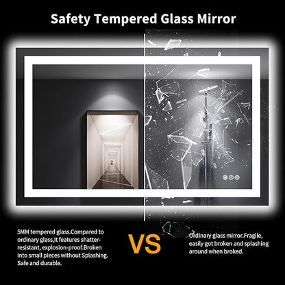 LOAAO 48"X30" LED Bathroom Mirror with Lights, Anti-Fog, Dimmable, Backlit + Front Lit, Lighted Bathroom Vanity Mirror for Wall, Memory Function, Tempered Glass, Shatter-Proof, ETL Listed