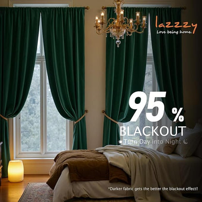 Lazzzy Velvet Blackout Curtains Thermal Insulated Room Window Drapes Super Soft Luxury Curtains for Living Room Bedroom Rod Pocket 2 Panels, Emerald Green, 42" W x 90" L