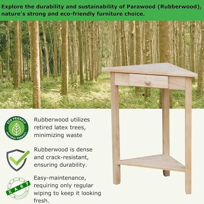 IC International Concepts Corner Accent Table Solid Real Wood, Sturdy Parawood, 19.7" W x 9.9" D x 24" H, DIY, Paint/Stain Ready, Unfinished