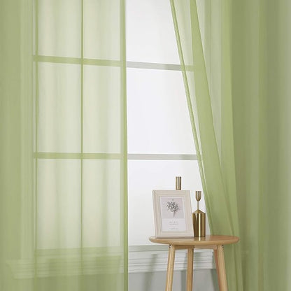 KEQIAOSUOCAI 2 Pieces Sage Sheer Curtains 84 Inches Long for Bedroom Bed Canopy Voile Grommet Sheer Window Drapes Panels for Living Room Dining Wedding Party Backdrop 54Wx84L Set of 2
