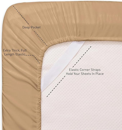 Split King Sheets - Breathable Luxury Sheets with Full Elastic & Secure Corner Straps Built In - 1800 Supreme Collection Extra Soft Deep Pocket Bedding Set, Sheet Set, Split King Size, Taupe