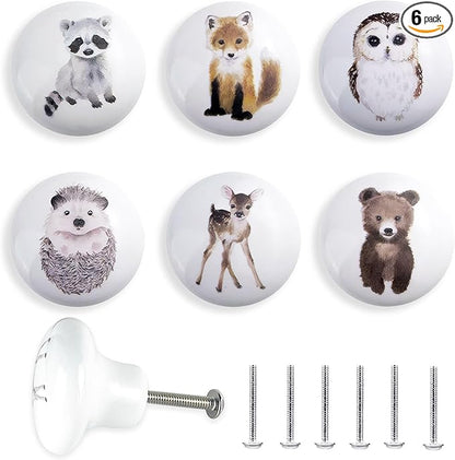 6 Pack 1.5" Safari Animal Ceramics Nursery Kids Cute Funky Decorative Cabinet Dresser Drawer Knobs (Hedgehog)