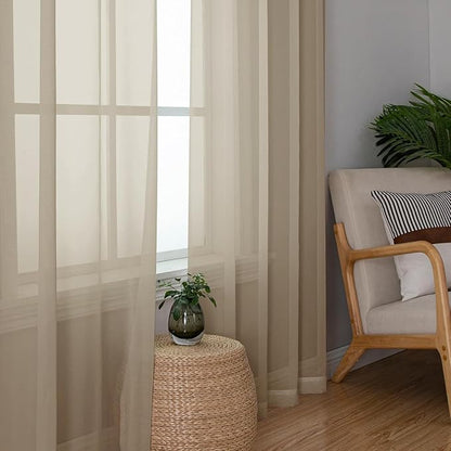 Aiyufeng Taupe Sheer Curtains 96 Inches Long 2 Panels Set, Semi Transparent Voile Rod Pocket Sheer Window Drapes for Bedroom Bed Canopy Living Room Dining Wedding Party Backdrop, 42W x 96L inch