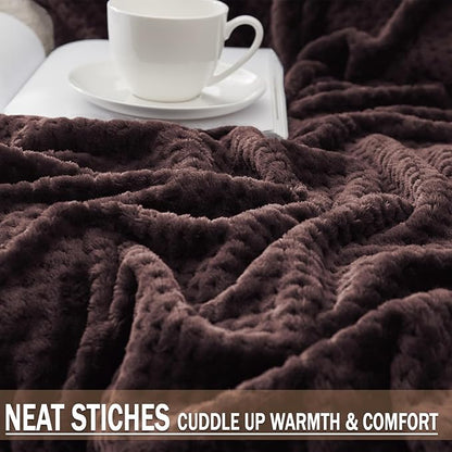 Exclusivo Mezcla Fleece Throw Blanket Extra Large, Super Soft and Warm Blankets for Couch, Sofa and Bed Waffle Textured, Cozy, Fuzzy and Lightweight (Coffee, 50x70 Inches)