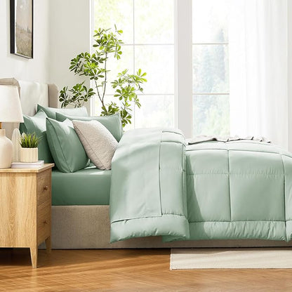 CozyLux Twin XL Comforter Set Sage Green, 5 Pieces Twin Extra Long Bed in a Bag for College Dorm, All Season Bedding Set with Stitch Quilted Comforter, Flat Sheet, Fitted Sheet, Pillowcases