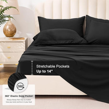 Love's cabin Queen Comforter Set Ash Black, 7 Pieces Queen Bed in a Bag, All Season Bedding Sets with 1 Comforter, 1 Flat Sheet, 1 Fitted Sheet, 2 Pillowcase and 2 Pillow Sham