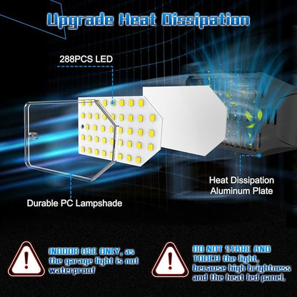 LED Garage Lights - 30000LM Super Brighter Garage Lighting w/ 6 Deformable Panels 6500K Led Shop Lights E26 Screw in Base for Basement Workshop Warehouse Attic - 2Pack