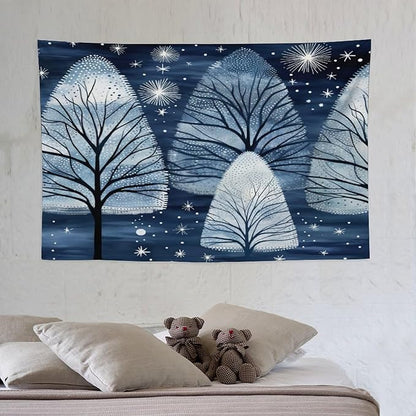 MaSiledy Tapestries Trendy Blue Silver Glitter Tree Christmas Tapestry Vintage Christmas Tapestries for Bedroom Aesthetic for Bedroom Colorful Wall Hanging Aesthetic Wall Art For Room Decor 40"x60"