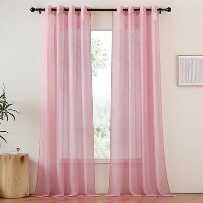 NICETOWN Voile Sheer Pink Curtains 90 inches Long for Girls Room, Grommet Casual Window Treatments with Light Filtering Airy & Elegant for Bedroom/Living Room, W54 x L90