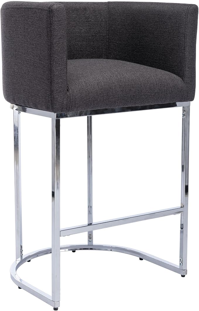 Modern Counter Height Linen Upholstered Bar Stool, 29" Kitchen Counter Island Stool Bar Chairs with Chrome Finish Metal Frame for Kitchen Island, Charcoal