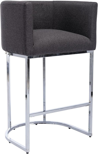 Modern Counter Height Linen Upholstered Bar Stool, 29" Kitchen Counter Island Stool Bar Chairs with Chrome Finish Metal Frame for Kitchen Island, Charcoal