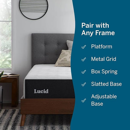LUCID 12 Inch Memory Foam Mattress - Medium Firm Feel - Infused with Refreshing Bamboo Charcoal and Cooling Gel - Bed in a Box - Temperature Regulating - Pressure Relief - Breathable - Twin Size