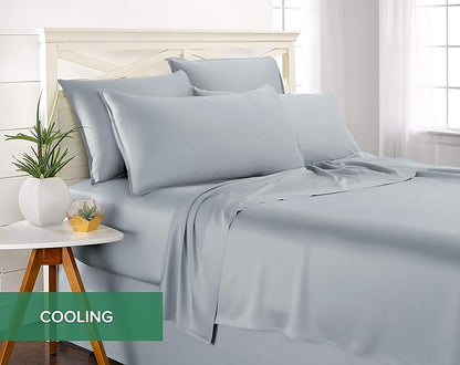 California King Sheets by Pure Bamboo, Genuine 100% Organic Viscose Derived from Bamboo Bed Sheet Set, Soft & Cooling, Double Stitching, Lifetime Quality Promise (California King, Sterling Blue)