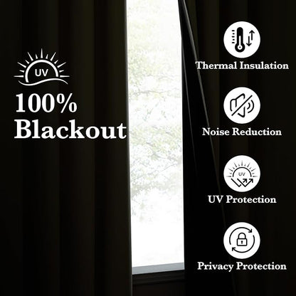 NICETOWN 100% Blackout Curtains for Living Room, Grommet Travel Blackout Curtains Lightweight Thermal Window Treatments Easy to Install for Bedroom, Muted Beige W52 x 72, 2 Panels