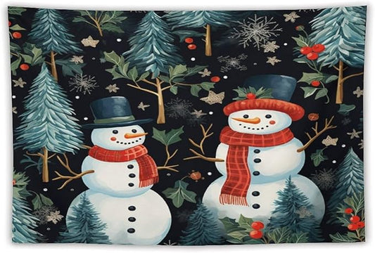 Snowman Couple Tapastry's Wall Hanging Christmas Winter Snowman Tapestry Vintage Aesthetic Tapestries Landscape Tapestry for Bedroom Aesthetic Home Decor 60"x90" Christmas Family Party