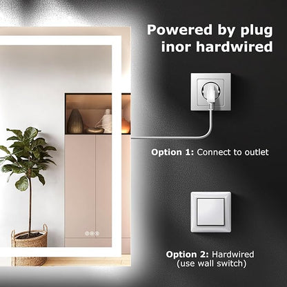 48X40 LED Bathroom Mirror with Lights, Anti-Fog, Dimmable, Backlit + Front Lit, Smart Bathroom Vanity Mirror, Memory Function, Shatterproof, Tempered Glass (Horizontal/Vertical)