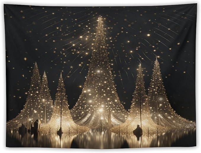 Silver Lighted Christmas Trees Tapestries Winter Holiday Wall Art Tapestry for Bedroom Aesthetic Landscape Tapestry Wall Hanging Decor for Bedroom 30"x40" Tapestries Winter Snowflake Decorative