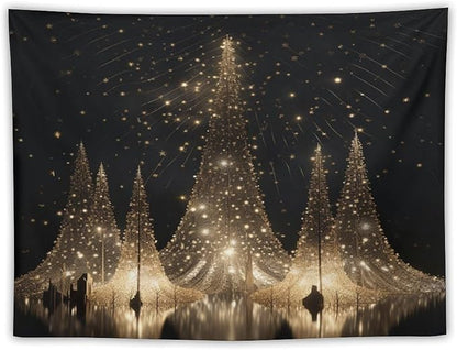 Silver Lighted Christmas Trees Tapestries Winter Holiday Wall Art Tapestry for Bedroom Aesthetic Landscape Tapestry Wall Hanging Decor for Bedroom 30"x40" Tapestries Winter Snowflake Decorative