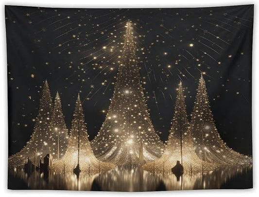 Silver Lighted Christmas Trees Tapestries Winter Holiday Wall Art Tapestry for Bedroom Aesthetic Landscape Tapestry Wall Hanging Decor for Bedroom 30"x40" Tapestries Winter Snowflake Decorative