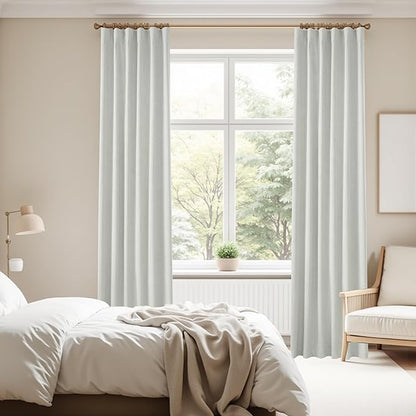 KangBang Greyish White Blackout Curtains 84 Inches Long for Bedroom, Back Tab Pocket Pleated Linen Textured Window Curtains 2 Panels, UV Protection Light Blocking Draperies,4-Way Hanging, 52x84 Inch