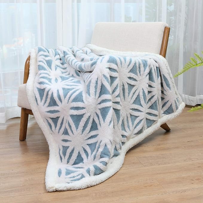 LOMAO Sherpa Fleece Blanket Fuzzy Soft Bed Blanket Dual Sided Throw Blanket fit Couch Sofa (Light Blue,51x63 inch)