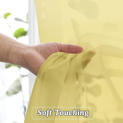 OVZME Mustard Yellow Sheer Curtains 45 Inches Long 2 Panels, Light Filtering Sheer Curtains for Bedroom, Elegant Airy Draperies for Living Room Nursery Room, Dual Rod Pocket, Each 42Wx 45L
