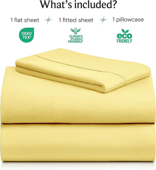 LuxClub 3 PC Sheet Set Bed Sheets Deep Pockets 16" Eco Friendly Wrinkle Free Cooling Machine Washable Hotel Bedding Silky Soft - Lemon Twin XL