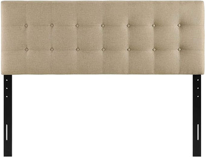 Modway Emily Tufted Button Linen Fabric Upholstered Full Headboard in Beige