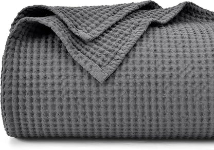 PHF 100% Cotton Waffle Weave Blanket Queen Size for Bed,Snag Proof Lightweight Breathable Moisture-wicking Throw for Couch,Great for Layering in Cold Weather,Machine Washable, Home Decor Gift-Charcoal