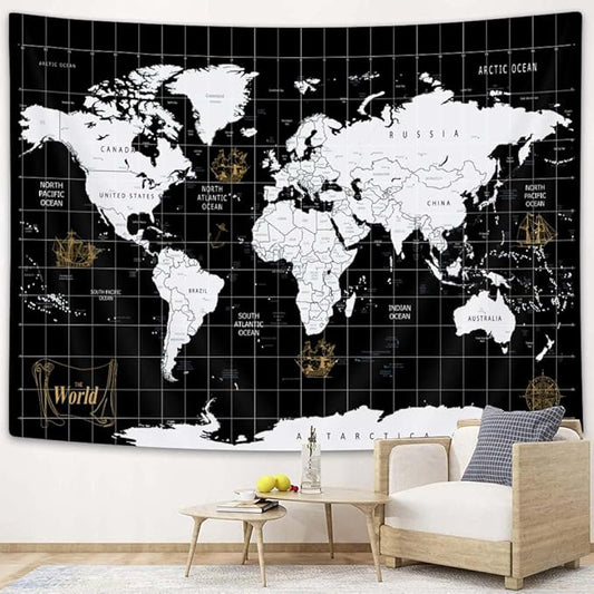 World Map Tapestry Wall Hanging, World Geographical Asia Europe South City Topography America Africa Japan Wall Decor Tapestries Map of Wall Art for Bedroom Living Room Home Office